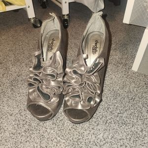 Sparkly taupeish bootie heels